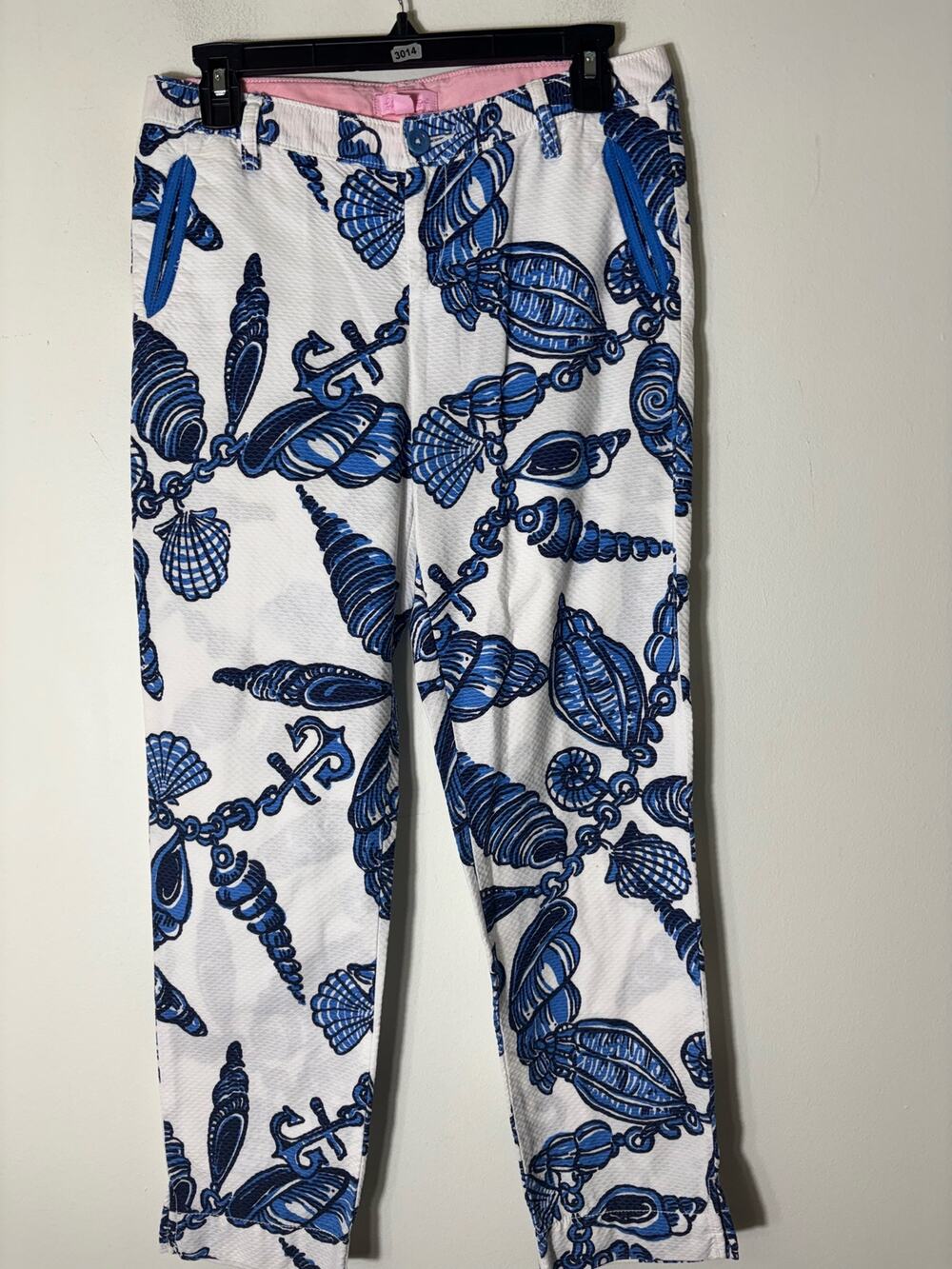 Lilly Pulitzer Blue White Shell Print Cotton Ankle Pants Sz 2